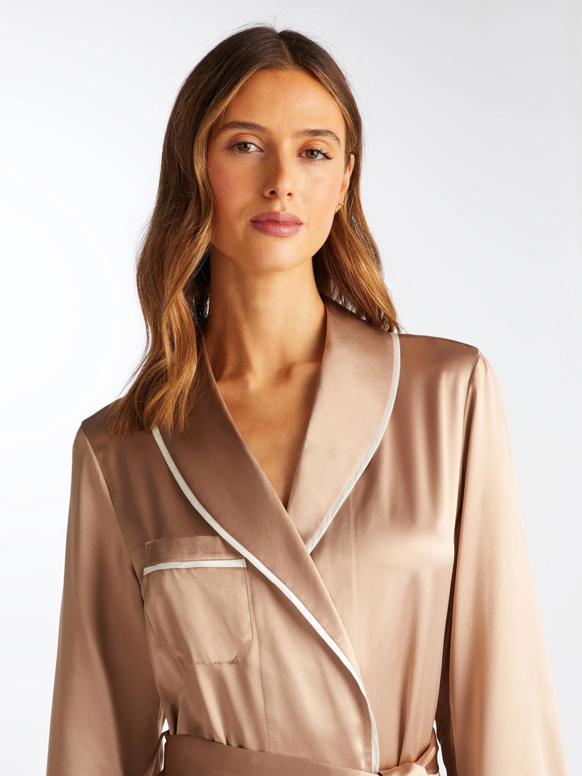 Women's Long Robe Bailey Silk Satin Bronze sold by Derek Rose product image thumbnail 5