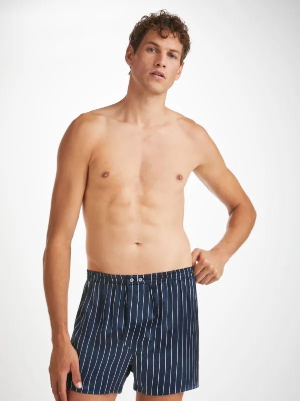 Men's Classic Fit Boxers Brindisi 102 Silk Satin Navy sold by Derek Rose