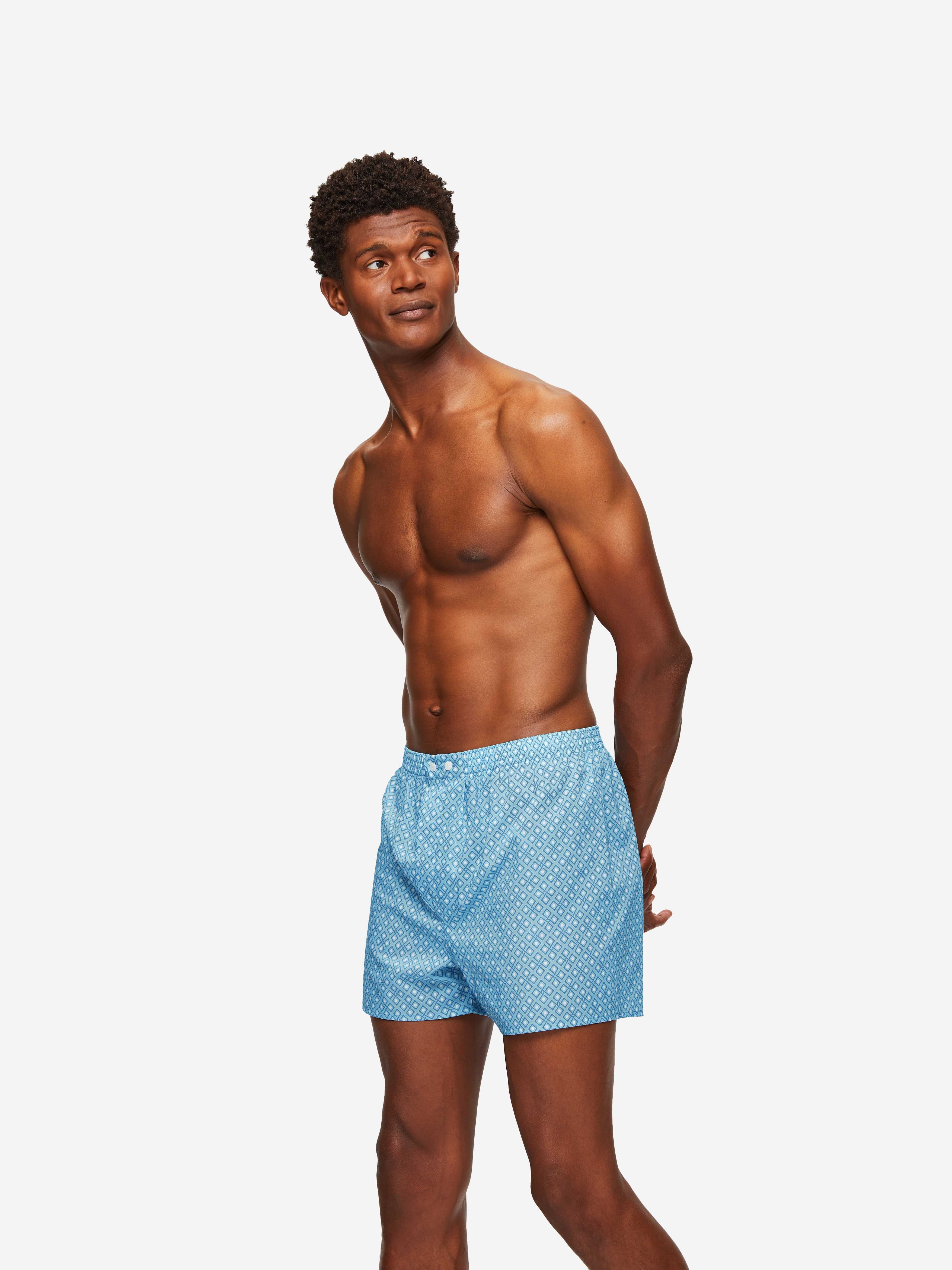 Men's Classic Fit Boxers Ledbury 56 Cotton Batiste Blue sold by Derek Rose