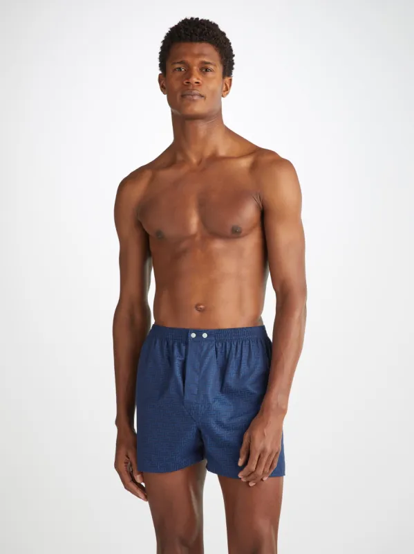 Men's Classic Fit Boxers Paris 27 Cotton Jacquard Navy sold by Derek Rose