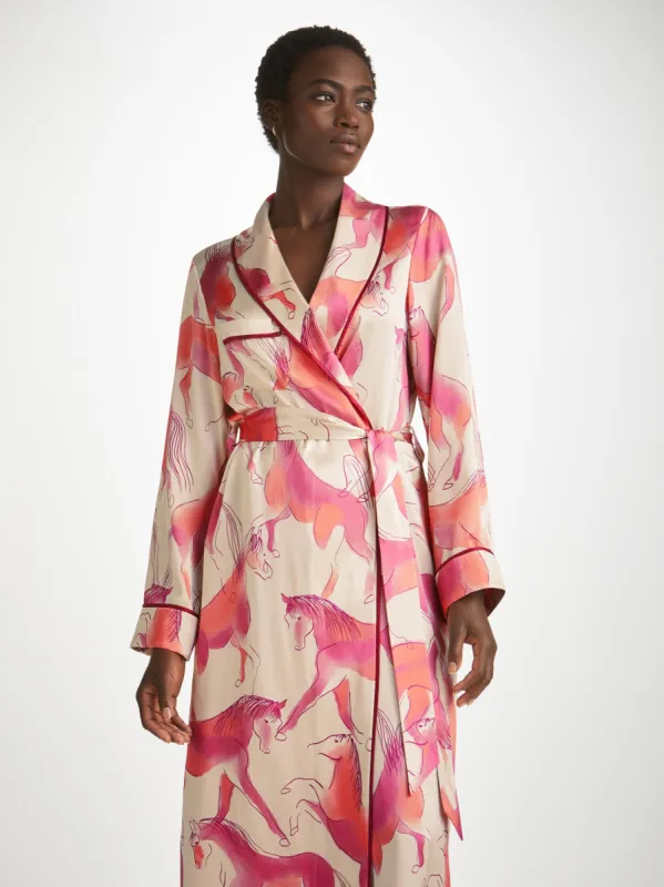 Women's Long Dressing Gown Brindisi 96 Silk Satin Cream sold by Derek Rose