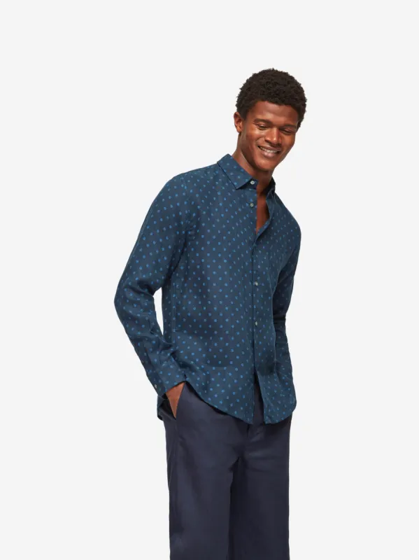 Men's Shirt Milan 19 Linen Navy made by Derek Rose