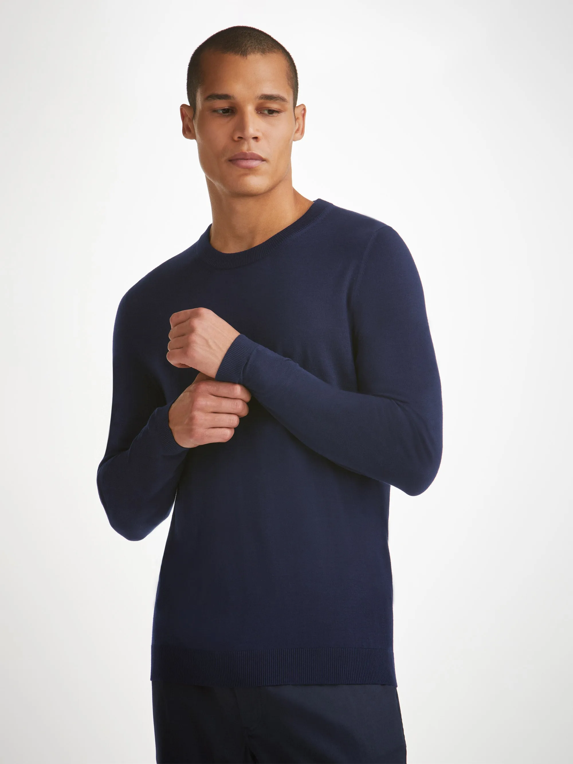 Men's Sweater Orson Merino Wool Navy sold by Derek Rose