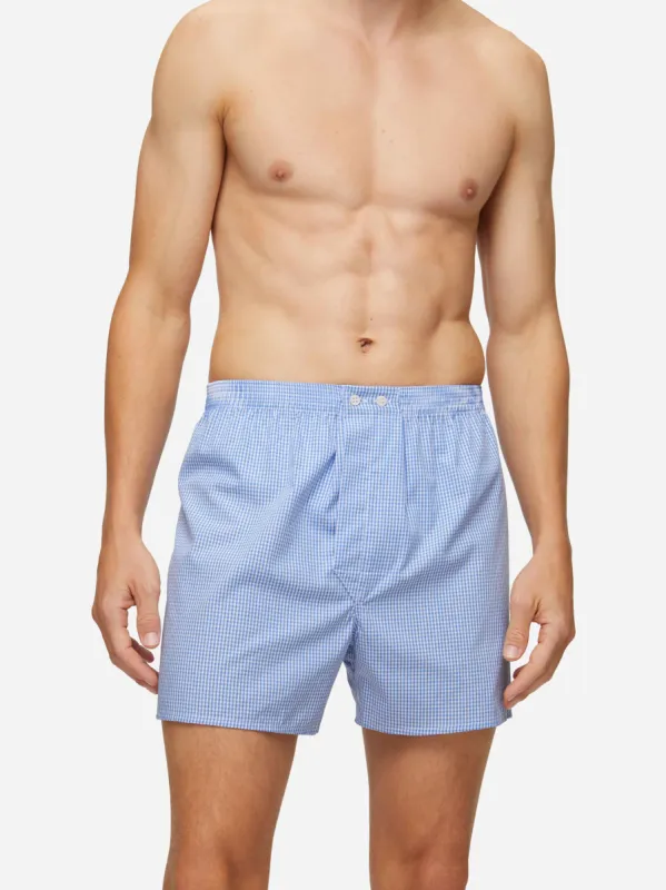 Men's Classic Fit Boxers Gingham Cotton Blue sold by Derek Rose