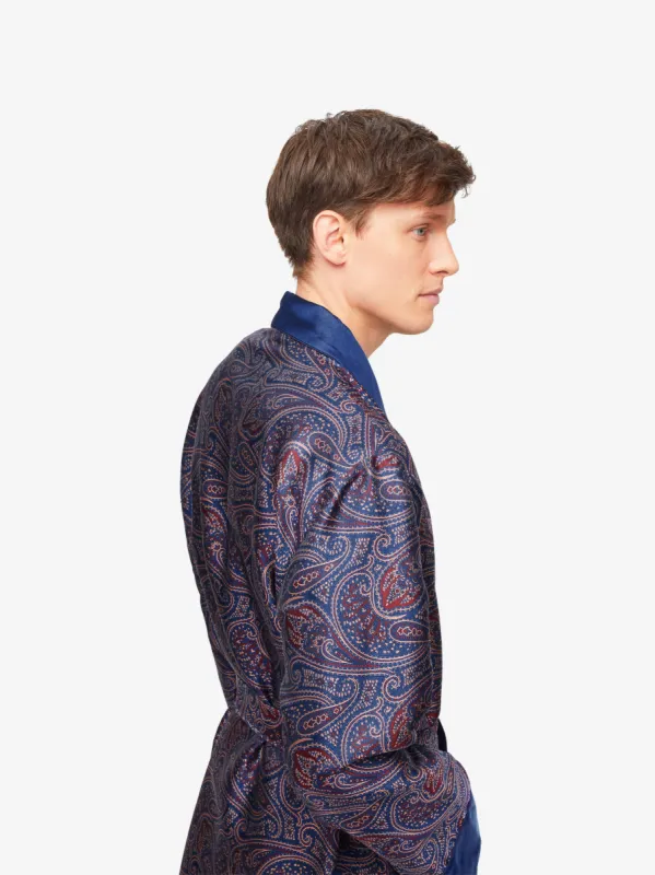 Men's Dressing Gown Verona 59 Silk Jacquard Navy sold by Derek Rose
