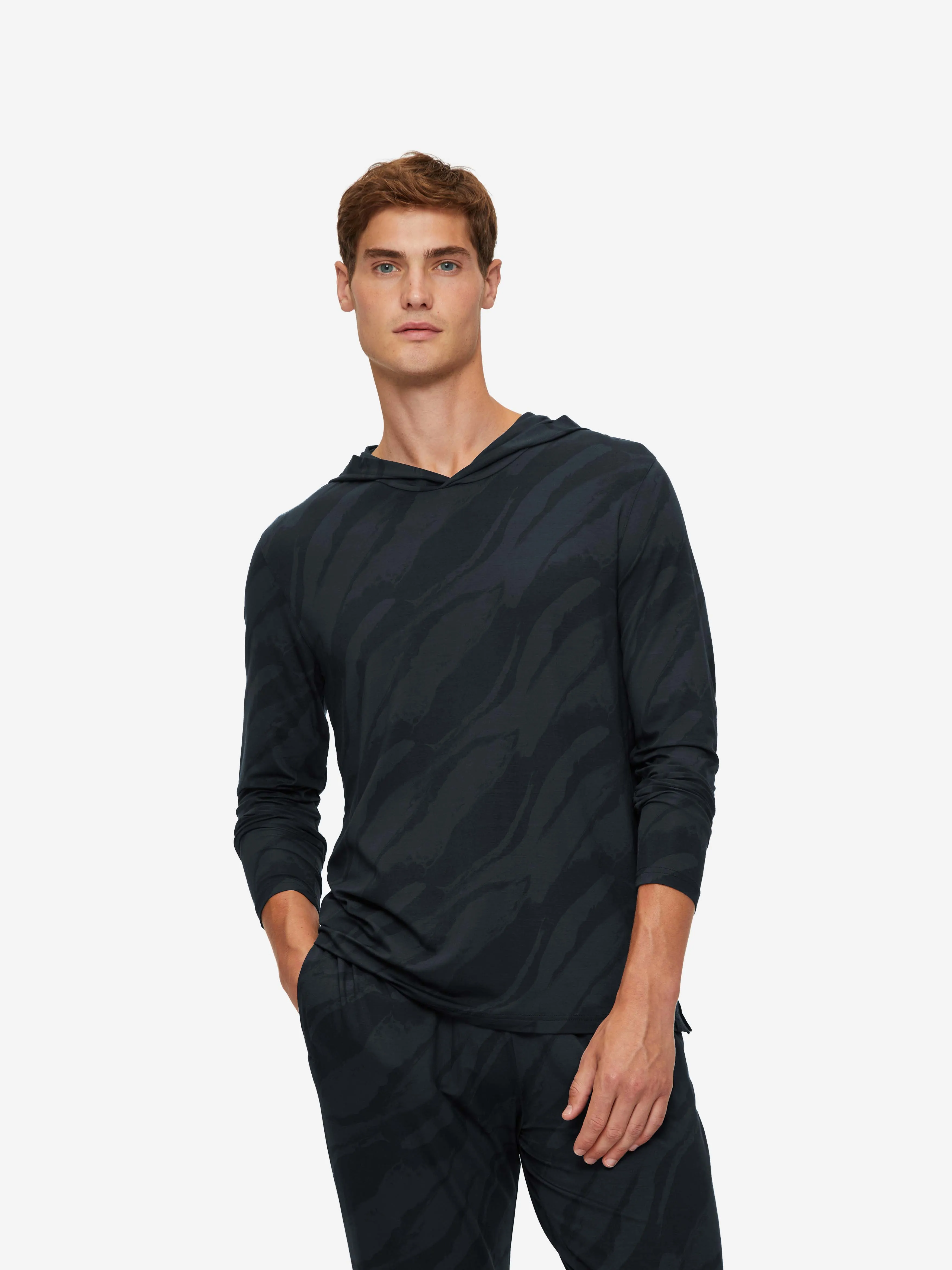 Men's Pullover Hoodie London 8 Micro Modal Black sold by Derek Rose