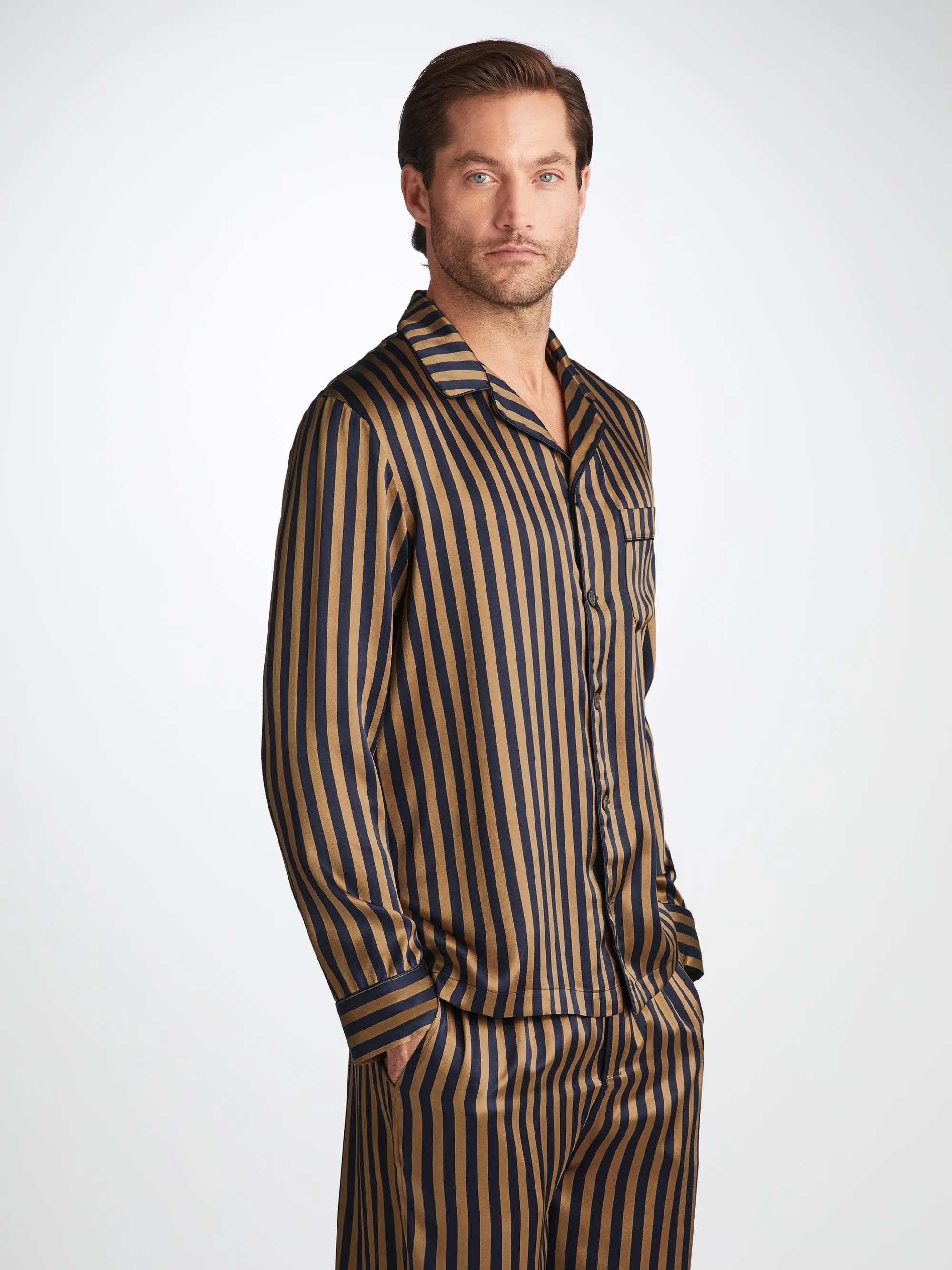 Men's Pajamas Brindisi 107 Silk Satin Navy sold by Derek Rose