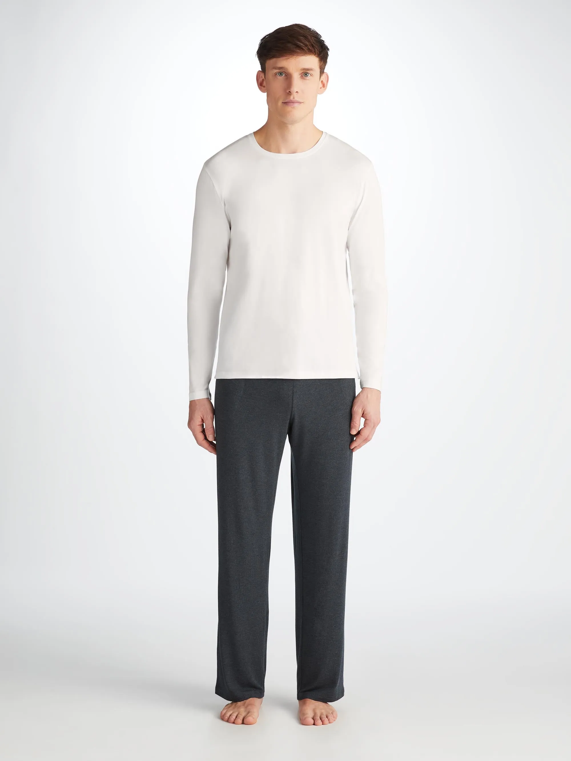 Men's Long Sleeve T-Shirt Basel Micro Modal Stretch White sold by Derek Rose