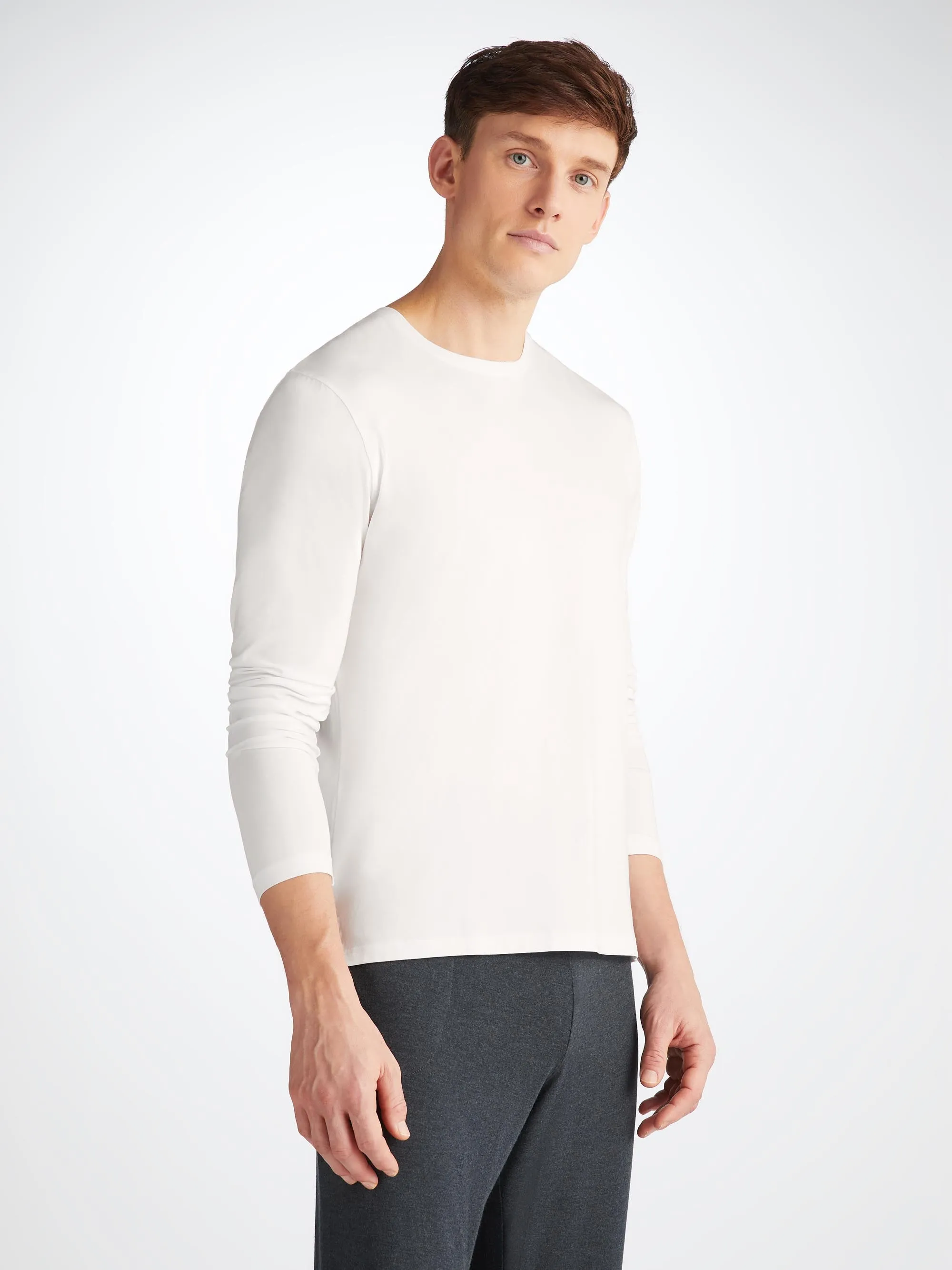Men's Long Sleeve T-Shirt Basel Micro Modal Stretch White sold by Derek Rose product image thumbnail 3