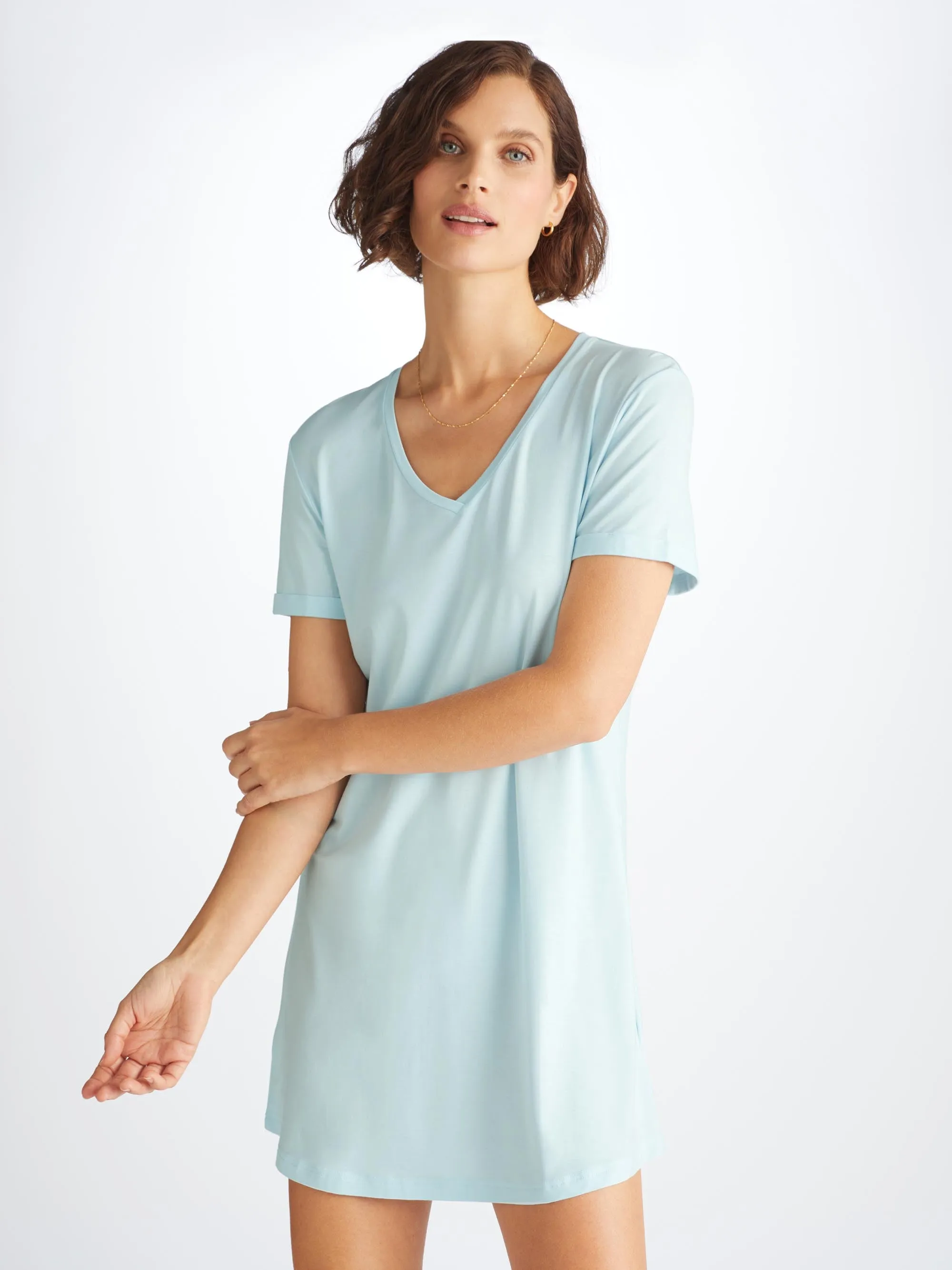 Women's V-Neck Sleep T-Shirt Lara Micro Modal Stretch Ice Blue sold by Derek Rose product image thumbnail 3