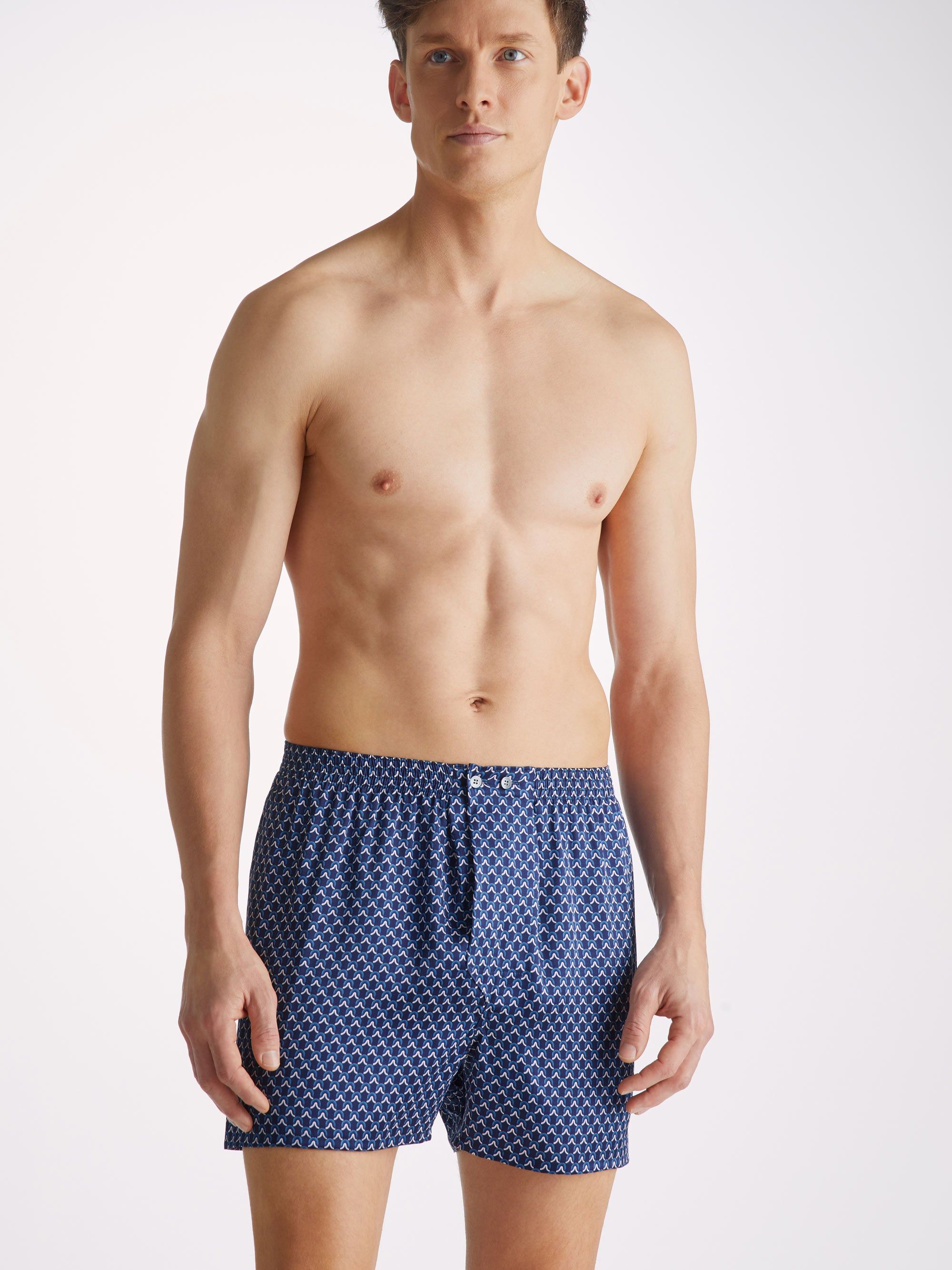 Men's Classic Fit Boxers Brindisi 94 Silk Satin Navy sold by Derek Rose product image thumbnail 5