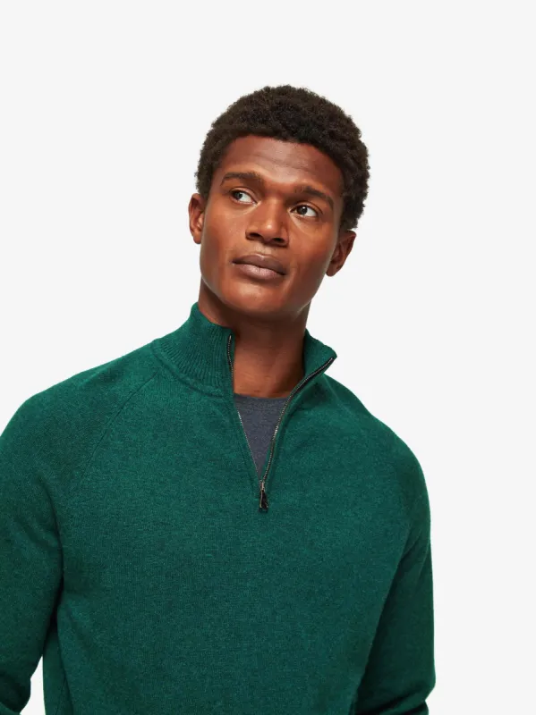 Men's Half-Zip Sweater Finley Cashmere Dark Green Heather sold by Derek Rose