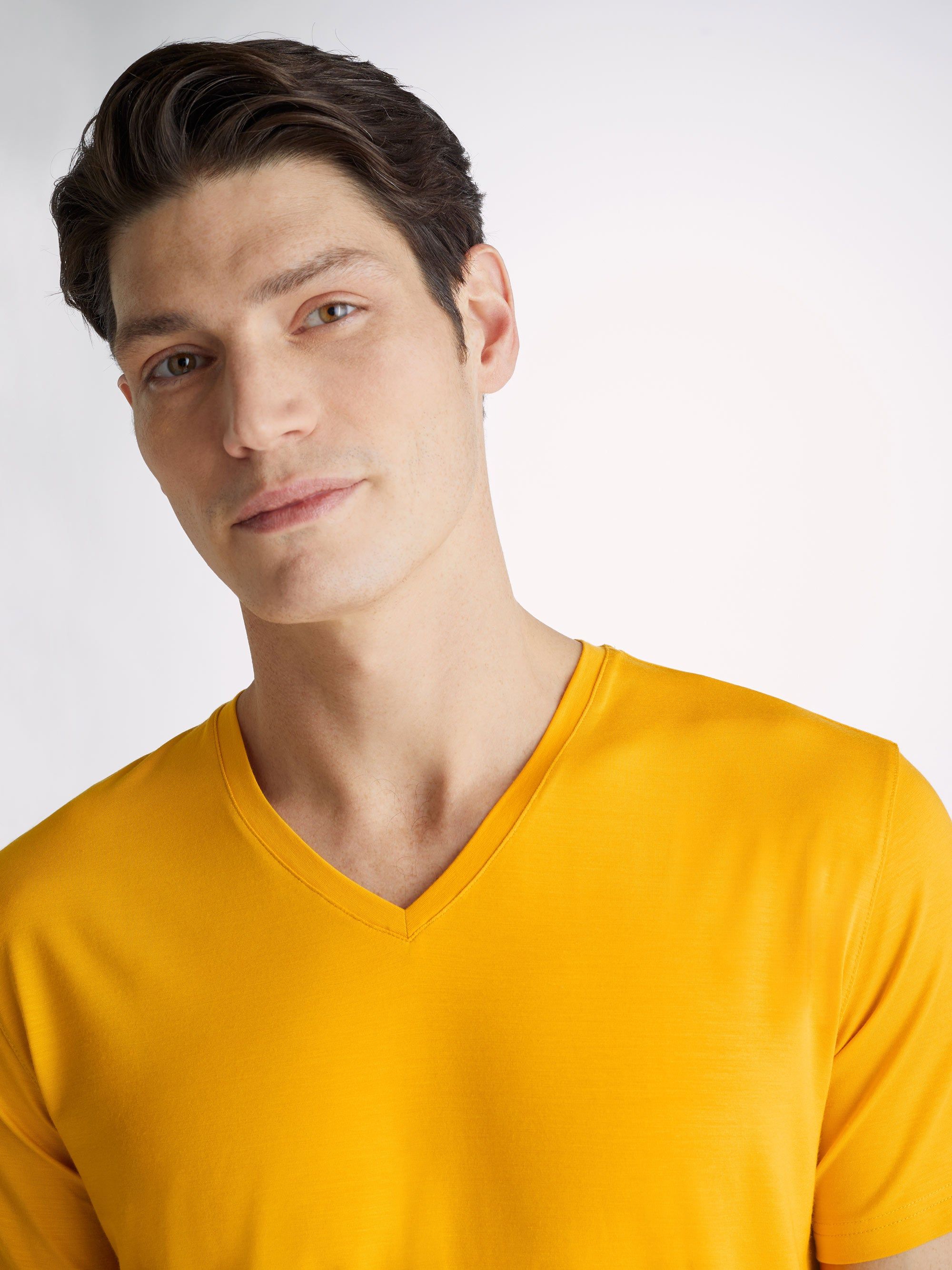 Men's V-Neck T-Shirt Basel Micro Modal Stretch Saffron sold by Derek Rose product image thumbnail 5
