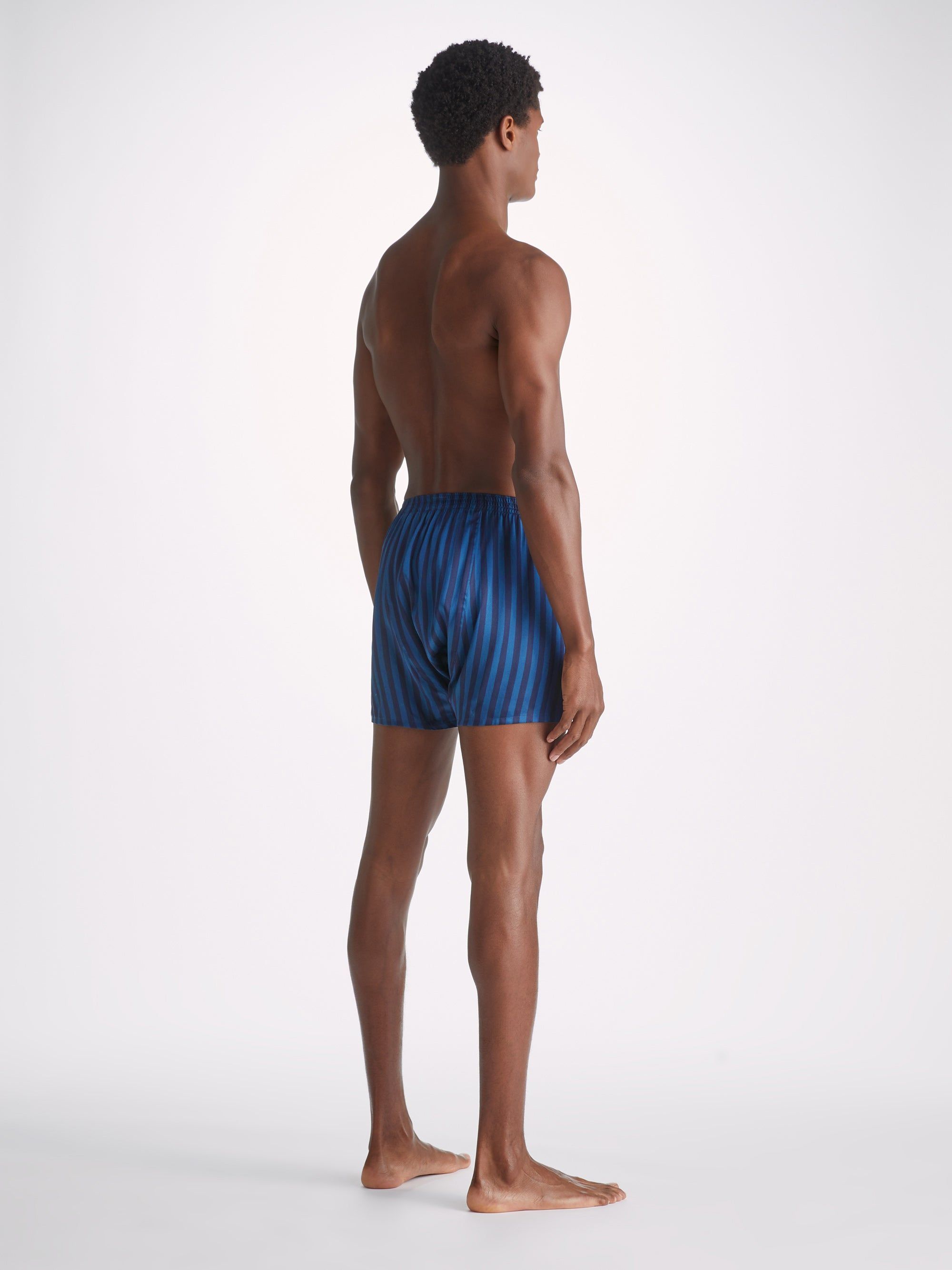 Men's Classic Fit Boxers Brindisi 92 Silk Satin Navy sold by Derek Rose product image thumbnail 4
