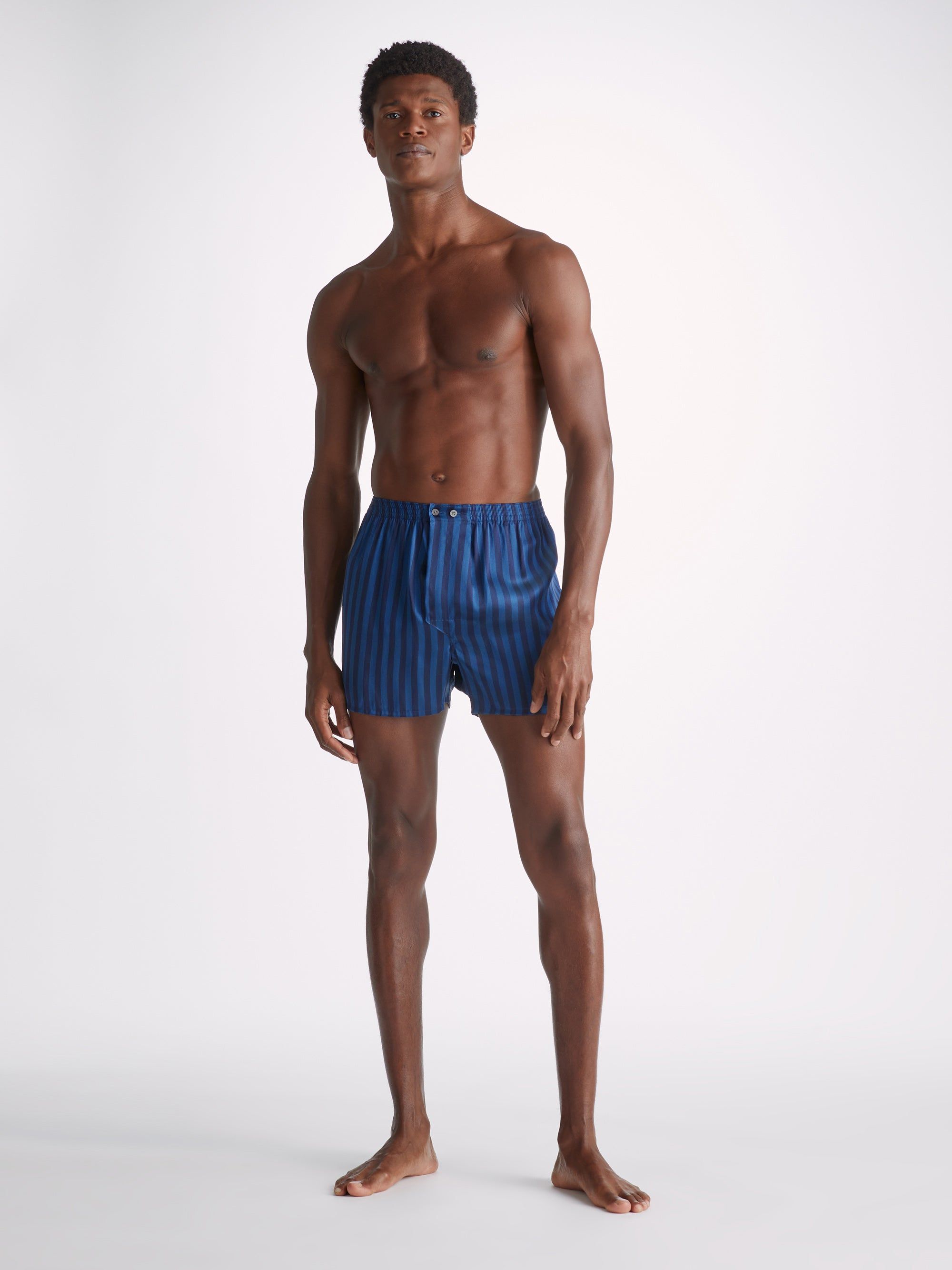Men's Classic Fit Boxers Brindisi 92 Silk Satin Navy sold by Derek Rose product image thumbnail 3