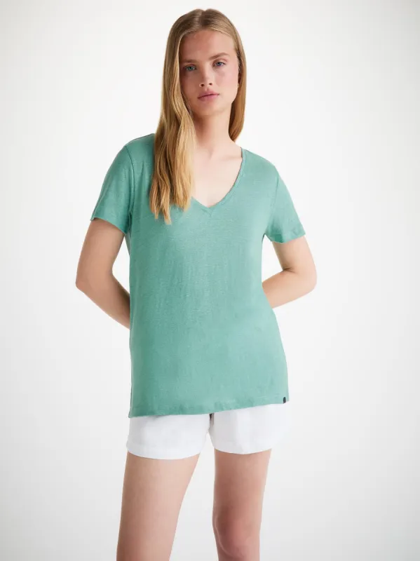 Women's V-Neck T-Shirt Jordan Linen Soft Aqua sold by Derek Rose