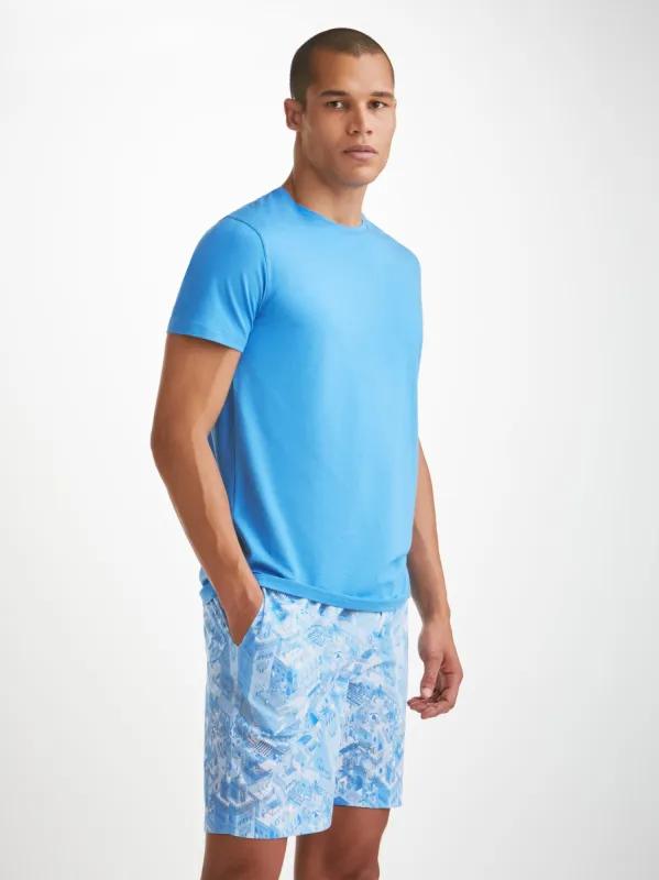 Men's Lounge Shorts Ledbury 70 Cotton Batiste Blue sold by Derek Rose