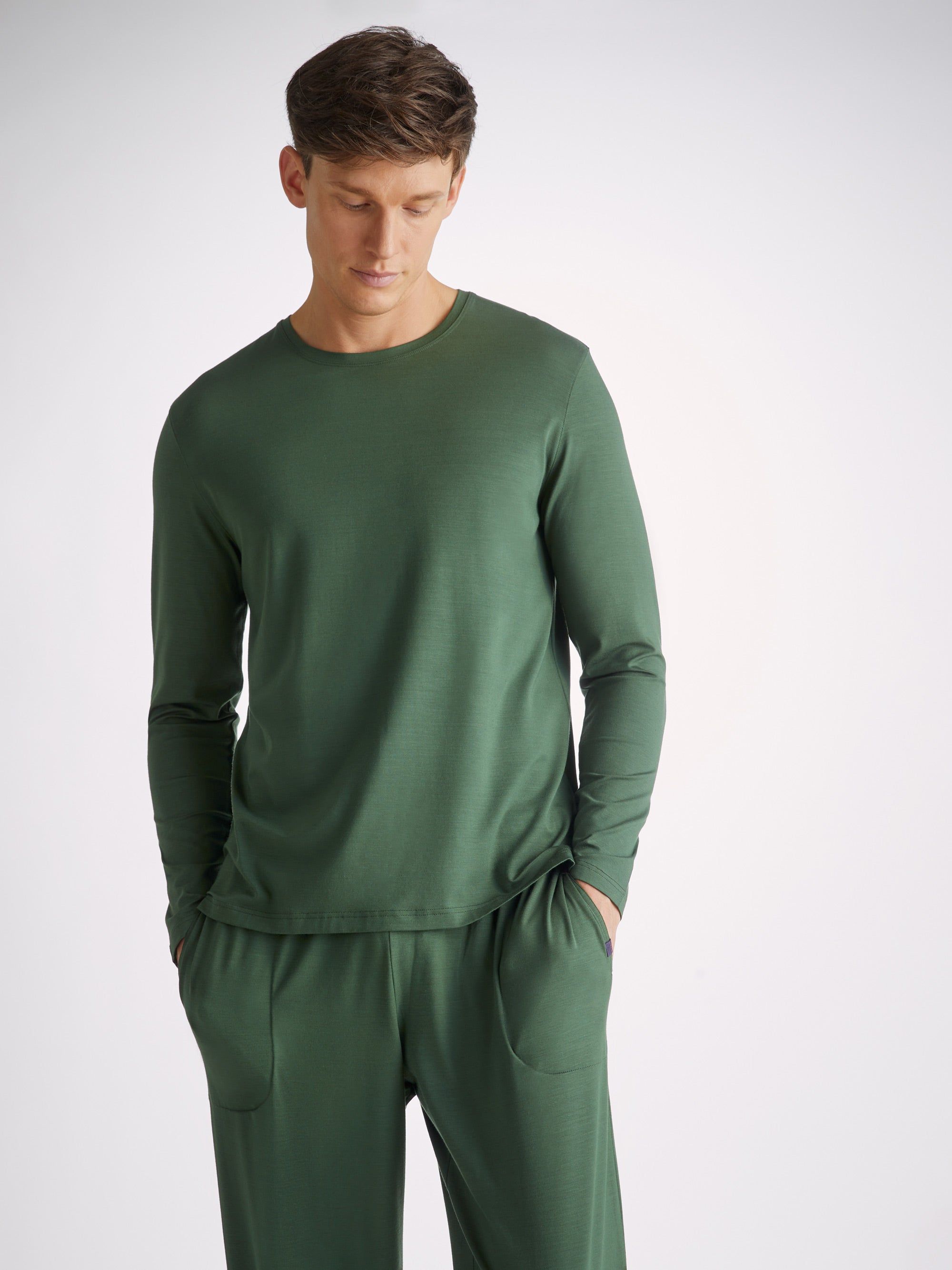 Men's Long Sleeve T-Shirt Basel Micro Modal Stretch Hunter Green sold by Derek Rose