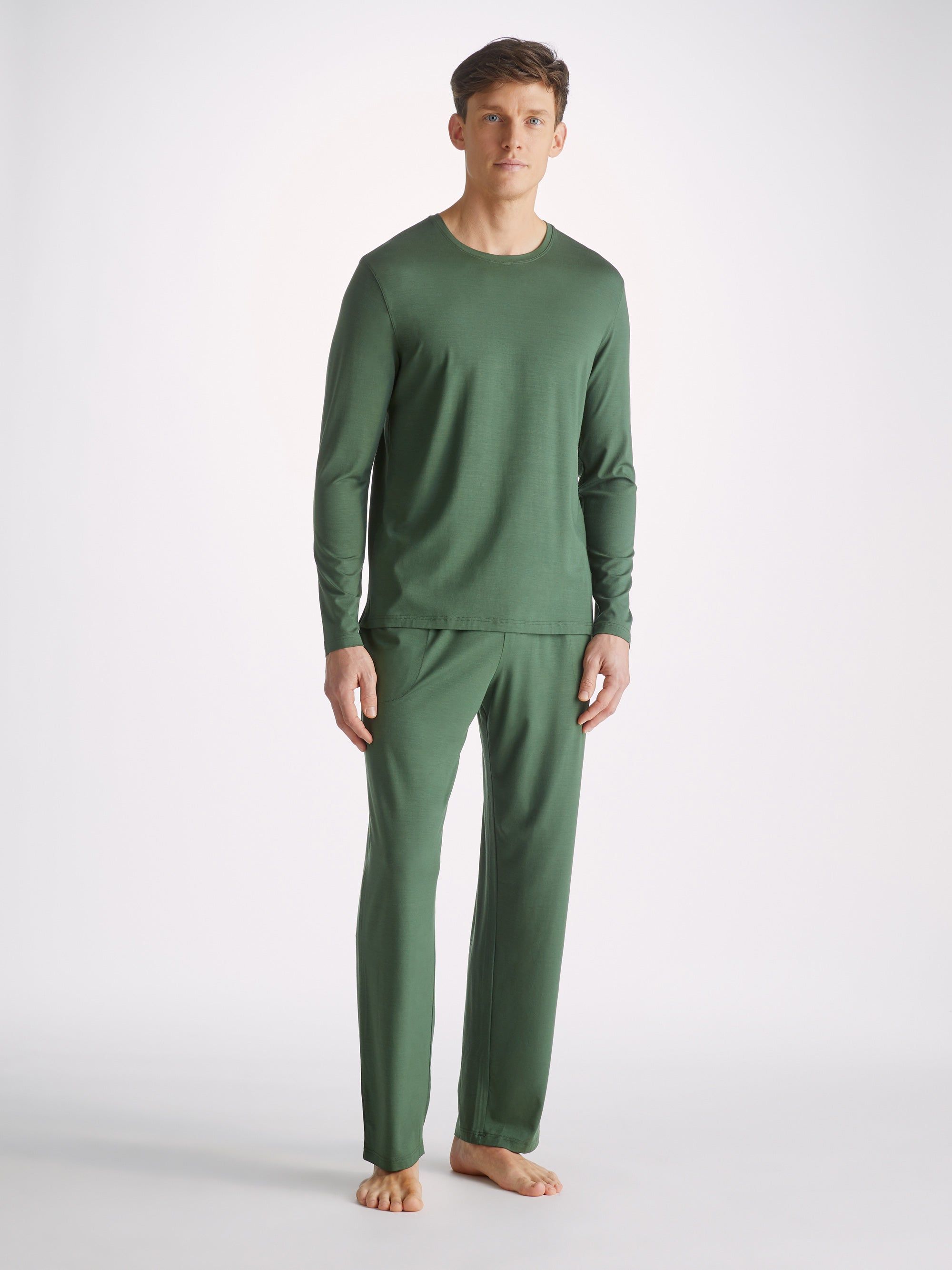 Men's Long Sleeve T-Shirt Basel Micro Modal Stretch Hunter Green sold by Derek Rose product image thumbnail 3