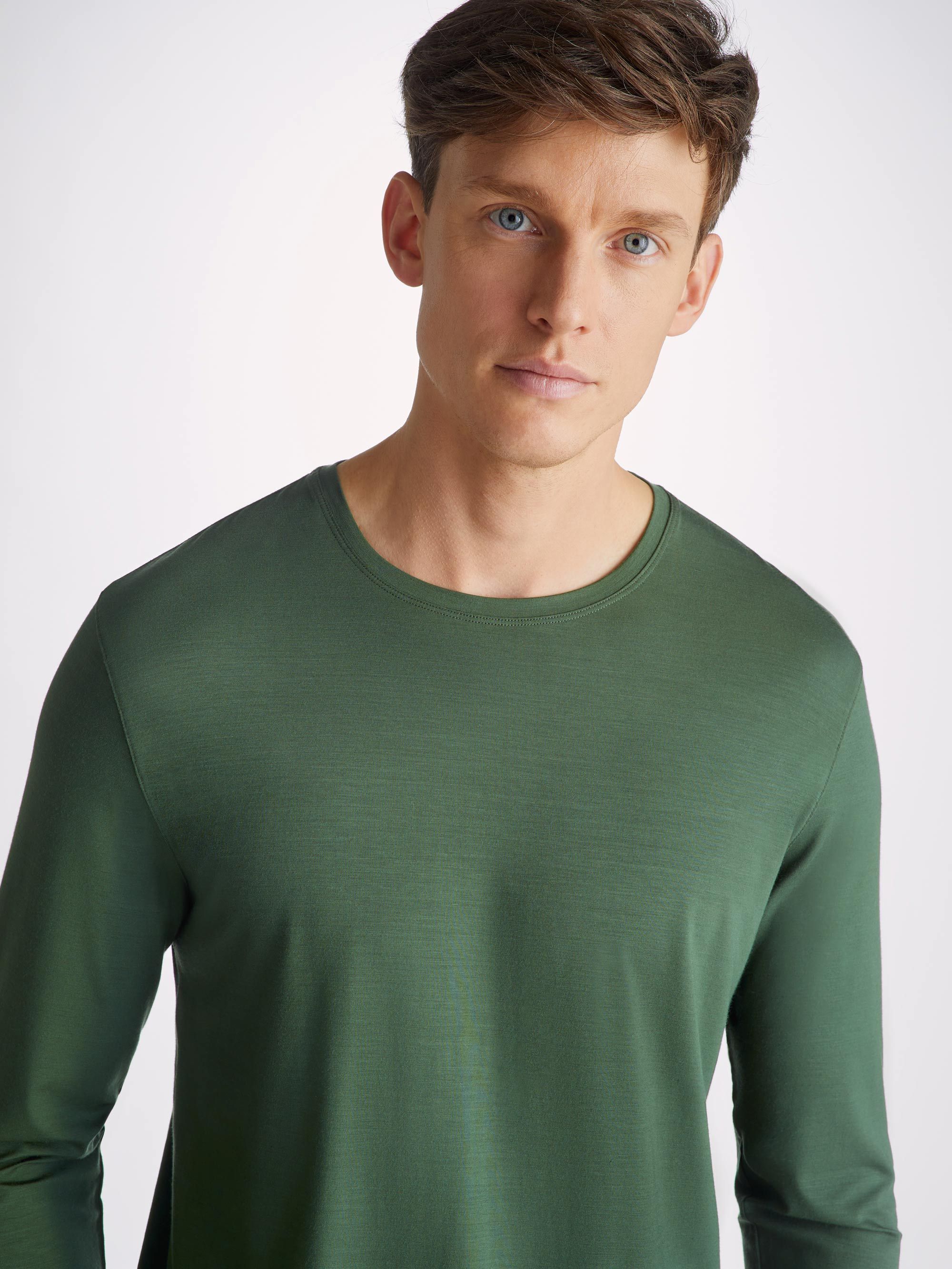 Men's Long Sleeve T-Shirt Basel Micro Modal Stretch Hunter Green sold by Derek Rose product image thumbnail 5