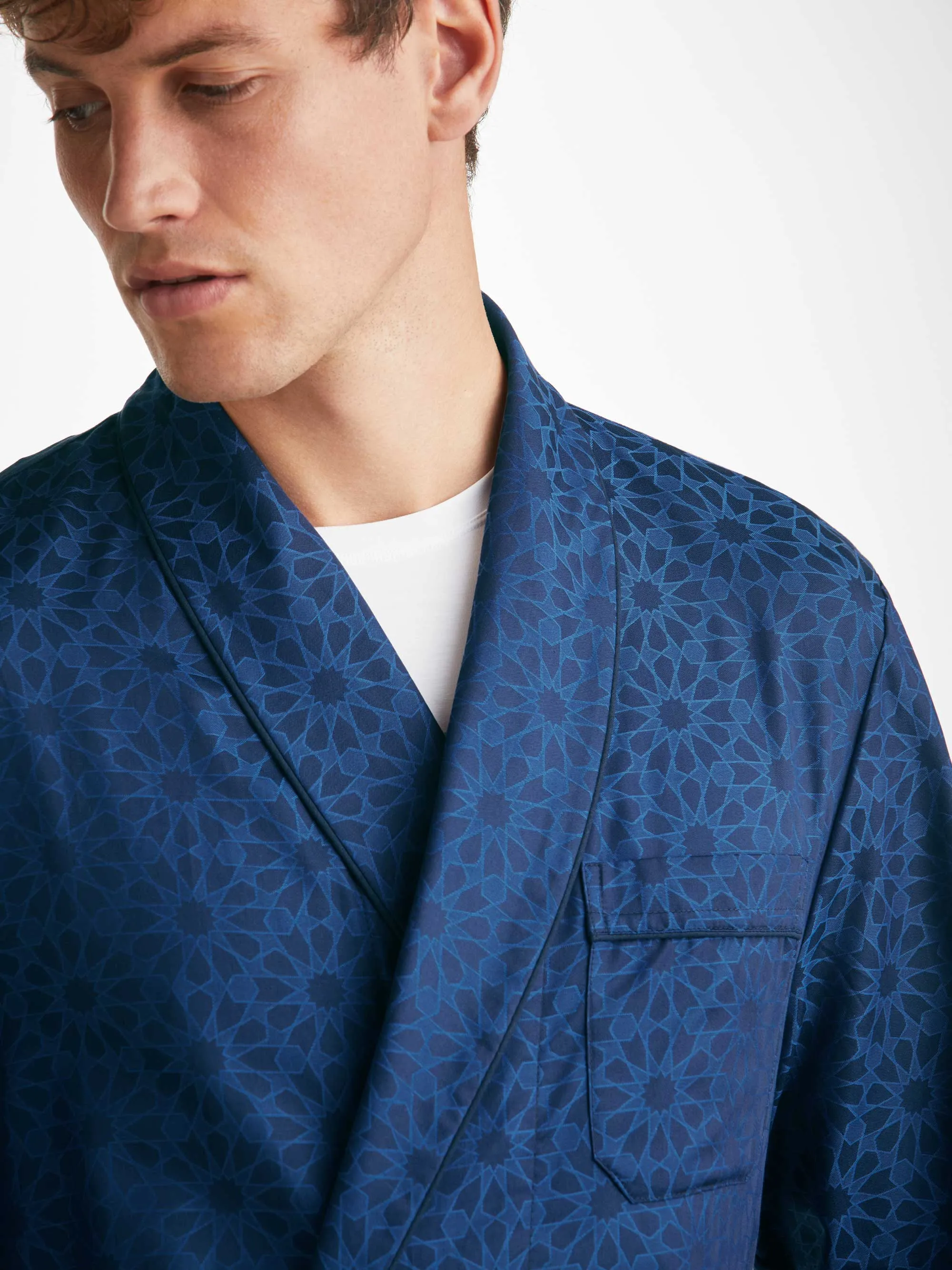 Men's Dressing Gown Paris 26 Cotton Jacquard Navy sold by Derek Rose product image thumbnail 5