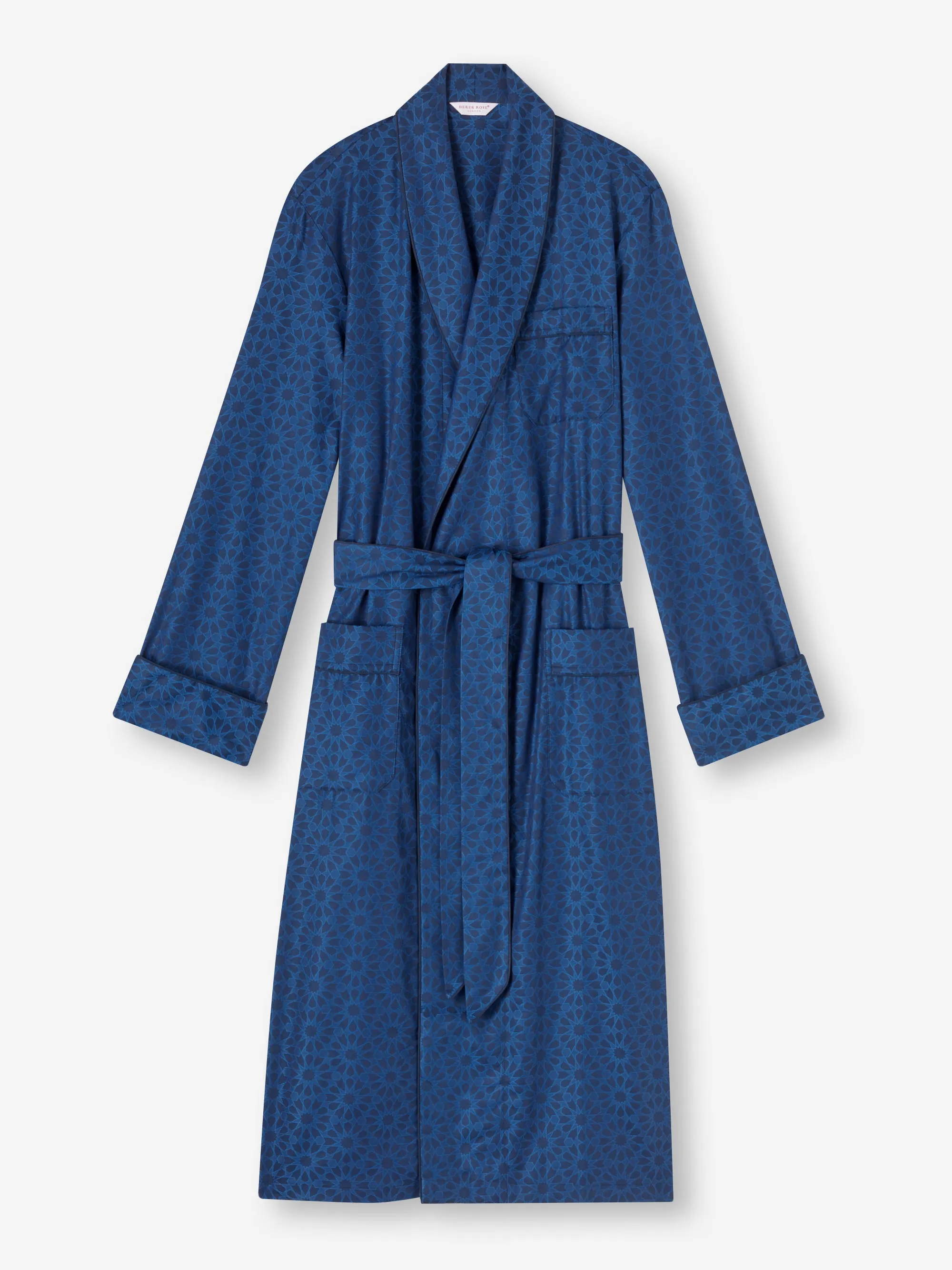 Men's Dressing Gown Paris 26 Cotton Jacquard Navy sold by Derek Rose product image thumbnail 2