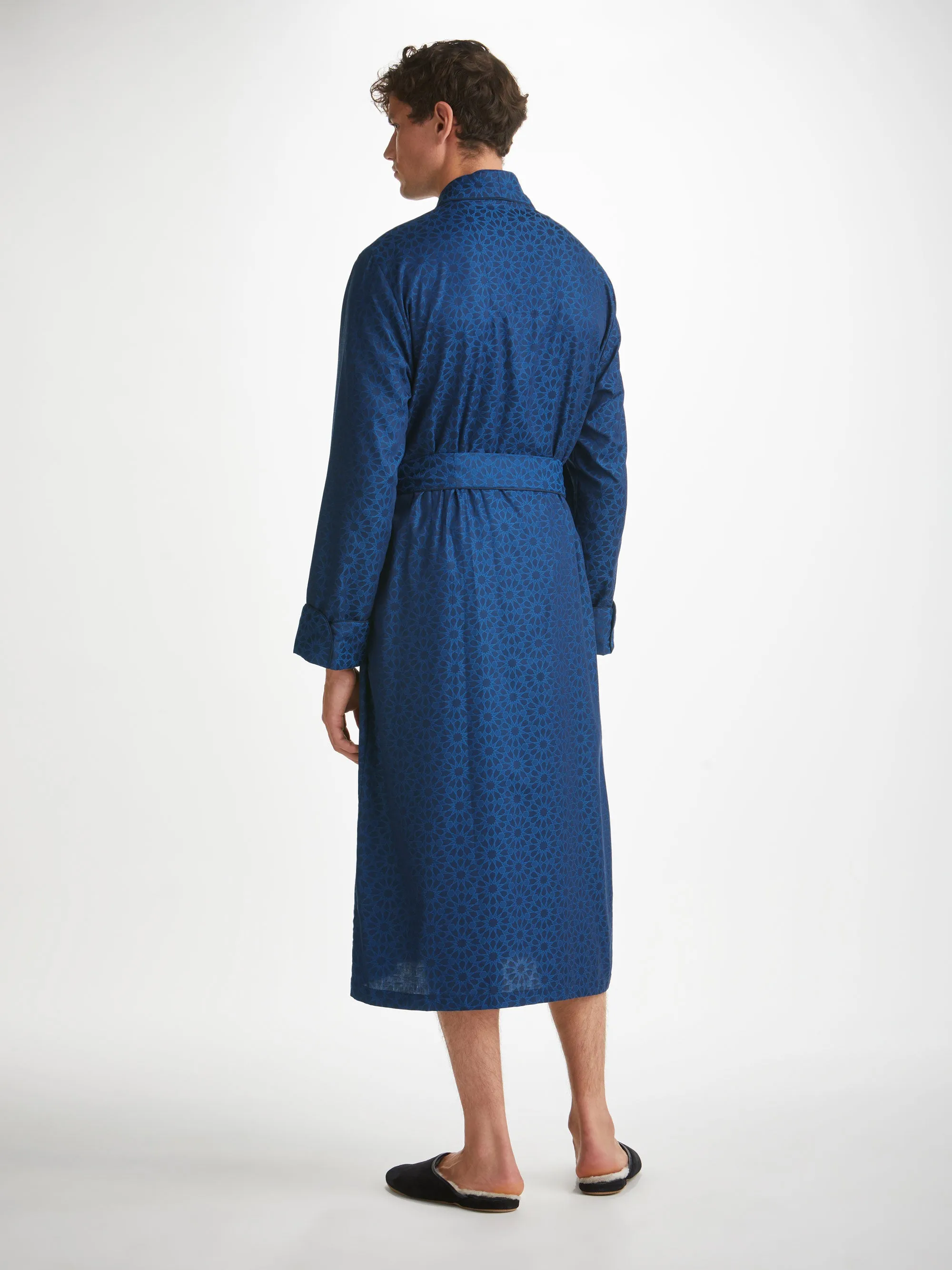 Men's Dressing Gown Paris 26 Cotton Jacquard Navy sold by Derek Rose product image thumbnail 4