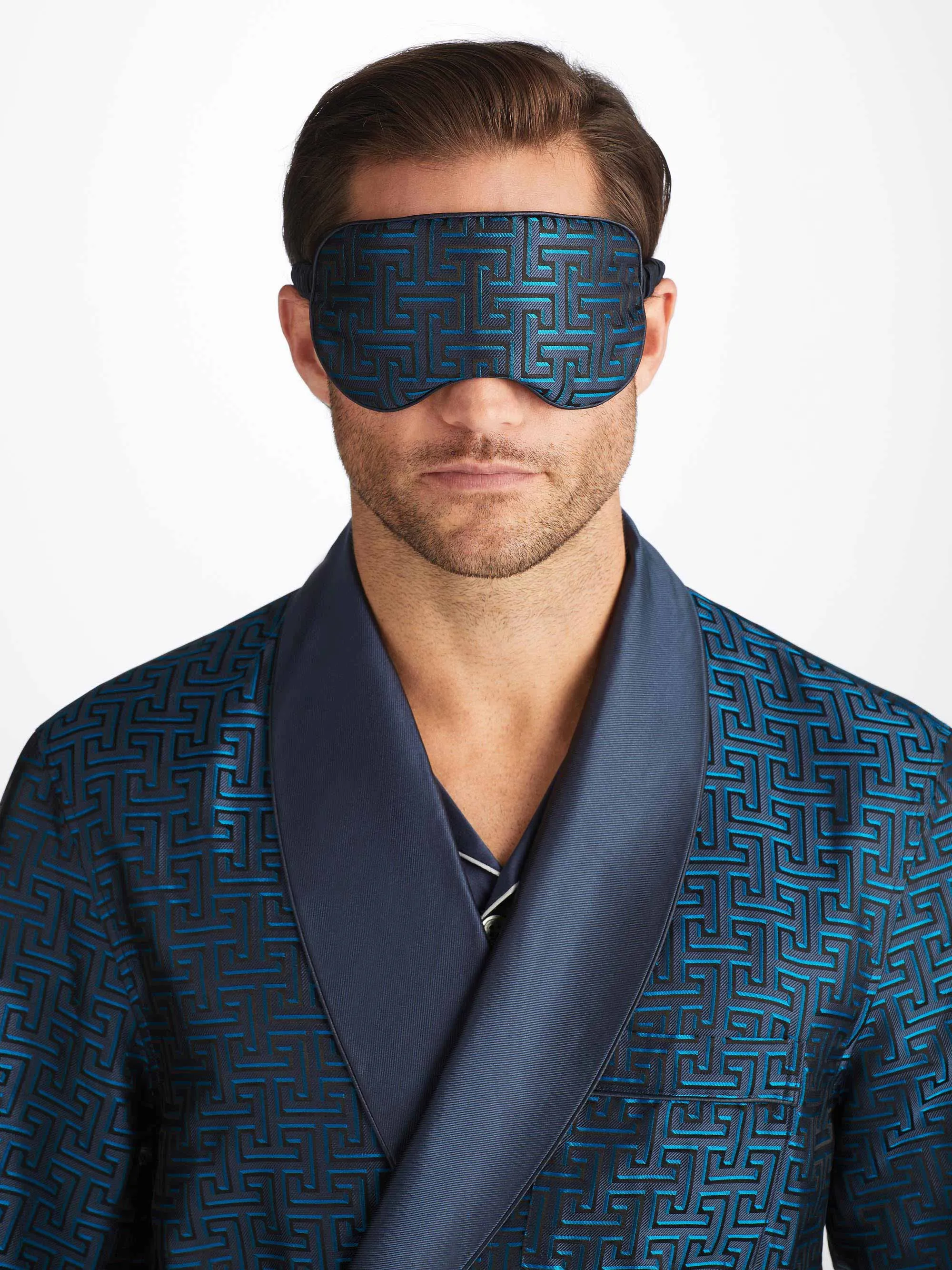 Eye Mask Verona 68 Silk Jacquard Navy sold by Derek Rose