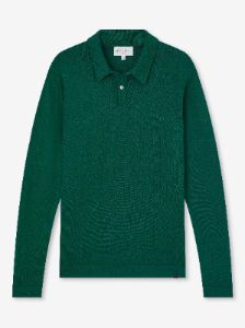 Men's Long Sleeve Polo Shirt Jacob Sea Island Cotton Green sold by Derek Rose