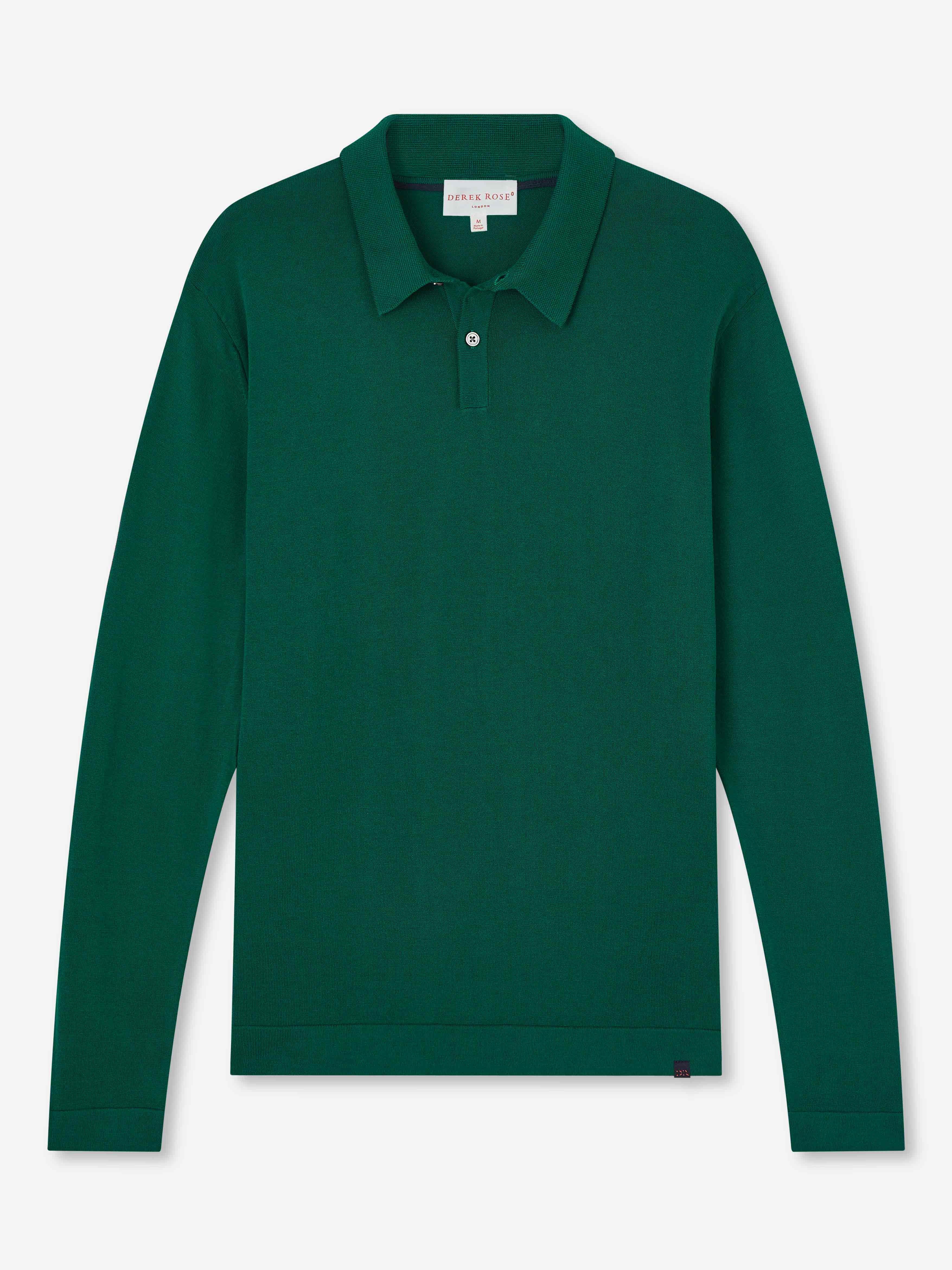 Men's Long Sleeve Polo Shirt Jacob Sea Island Cotton Green sold by Derek Rose product image thumbnail 2
