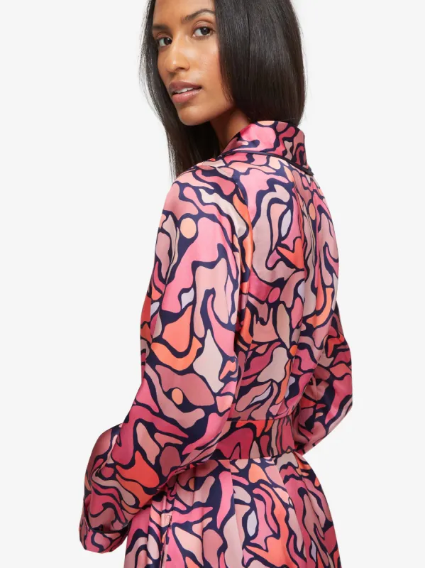 Women's Long Dressing Gown Brindisi 85 Silk Satin Multi sold by Derek Rose