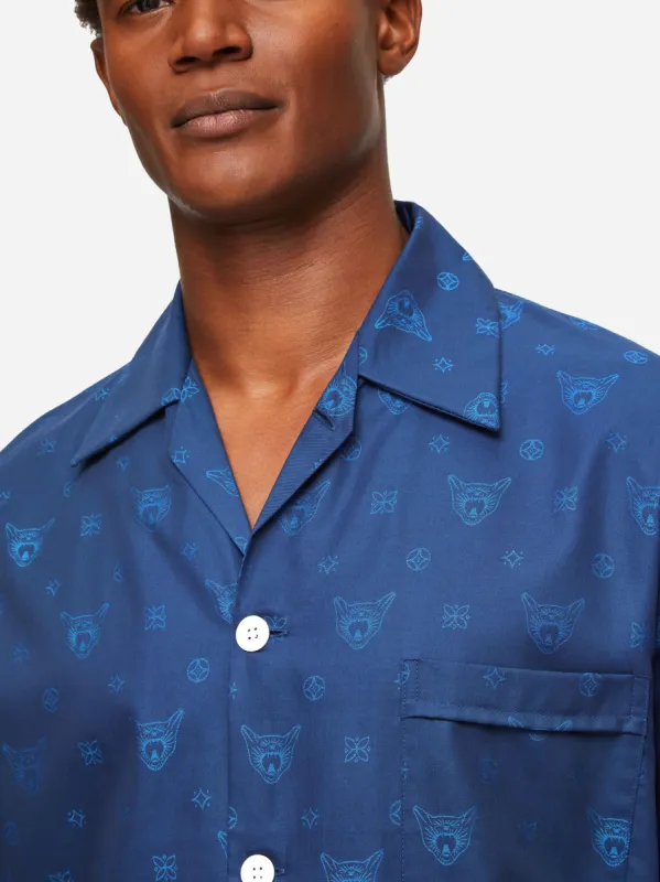 Men's Classic Fit Pyjamas Paris 24 Cotton Jacquard Navy sold by Derek Rose