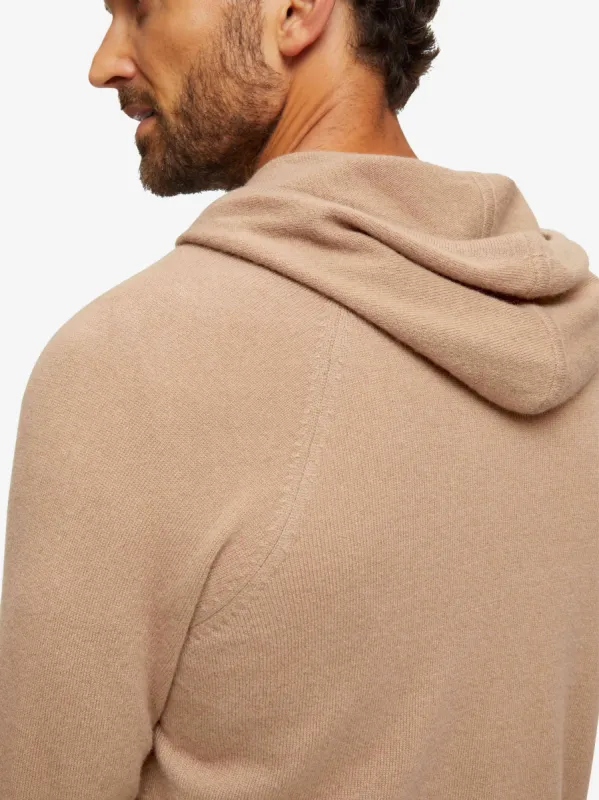 Men's Zip Up Hoodie Finley Cashmere Camel sold by Derek Rose