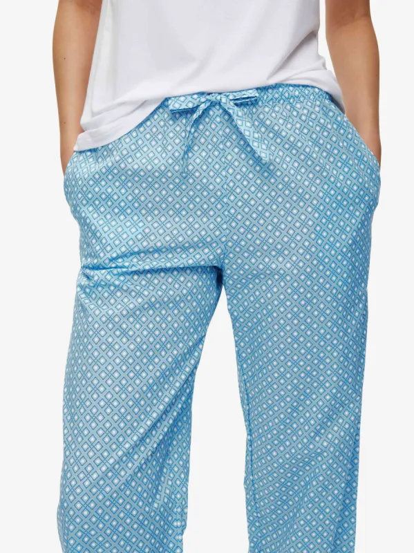 Women's Lounge Trousers Ledbury 56 Cotton Batiste Blue sold by Derek Rose