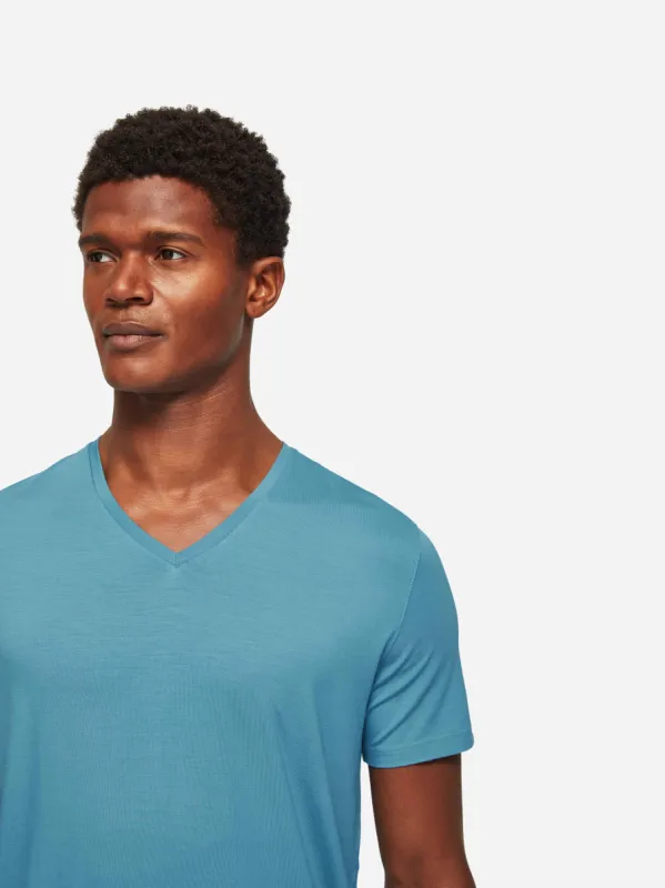 Men's V-Neck T-Shirt Basel Micro Modal Stretch Harbour Blue sold by Derek Rose