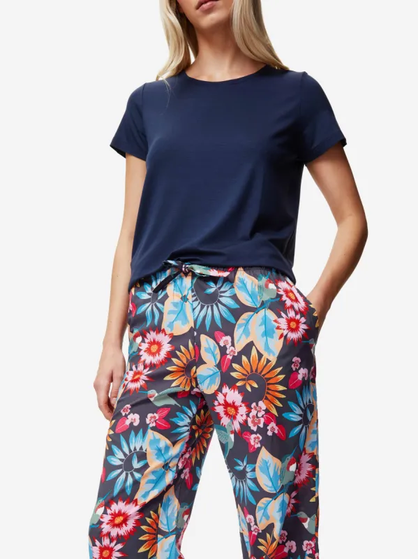 Women's Lounge Trousers Ledbury 60 Cotton Batiste Navy sold by Derek Rose