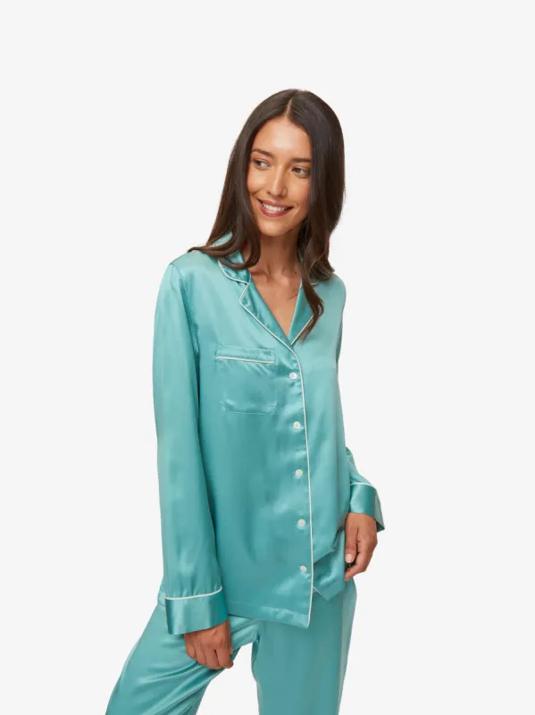 Women's Pyjamas Bailey Silk Satin Sea Foam Green sold by Derek Rose
