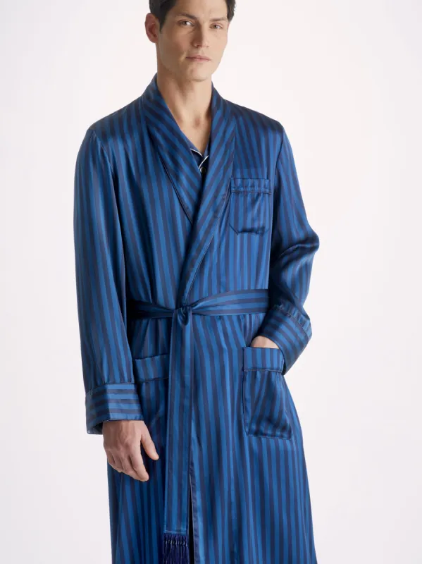Men's Dressing Gown Brindisi 92 Silk Satin Navy sold by Derek Rose