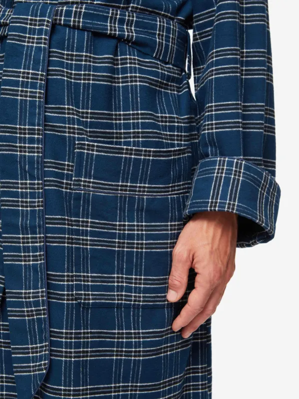 Men's Dressing Gown Kelburn 30 Brushed Cotton Navy sold by Derek Rose