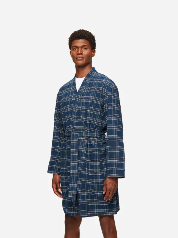 Men's Lounge Gown Kelburn 30 Brushed Cotton Navy sold by Derek Rose