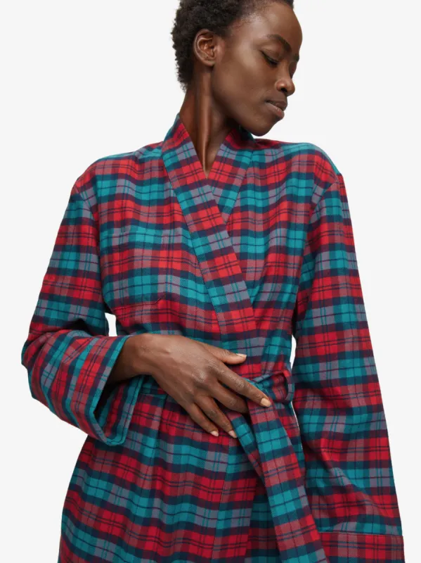 Women's Long Dressing Gown Kelburn 26 Brushed Cotton Multi sold by Derek Rose