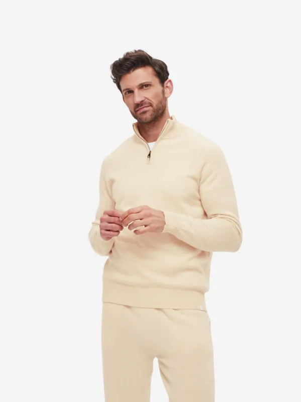 Men's Half-Zip Sweater Finley Cashmere Cream sold by Derek Rose