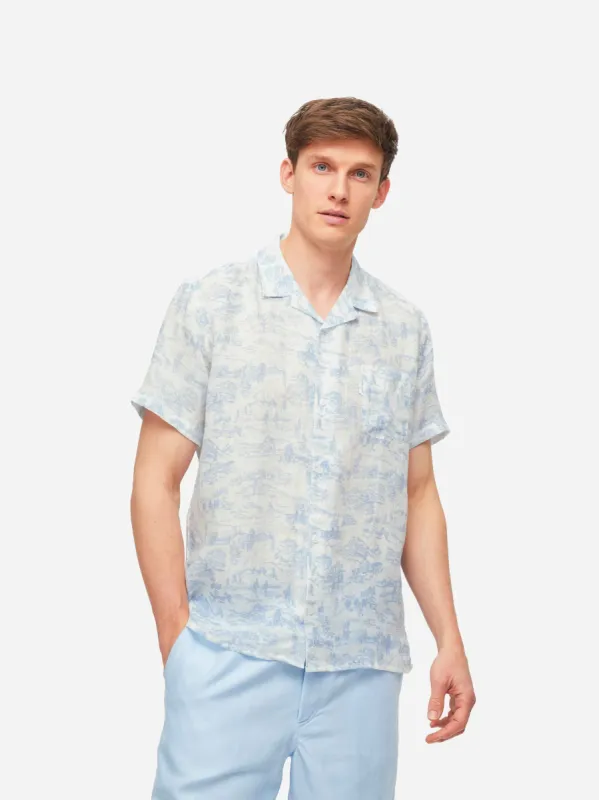 Men's Short Sleeve Shirt Milan 18 Linen White made by Derek Rose