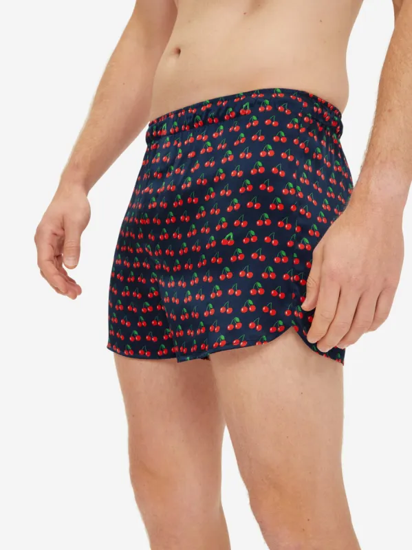 Men's Modern Fit Boxers Brindisi 77 Silk Satin Navy sold by Derek Rose