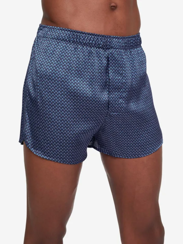 Men's Modern Fit Boxers Brindisi 74 Silk Satin Navy sold by Derek Rose