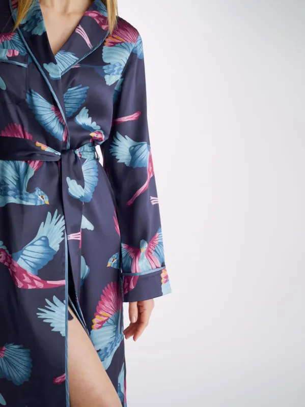 Women's Long Dressing Gown Brindisi 95 Silk Satin Navy sold by Derek Rose