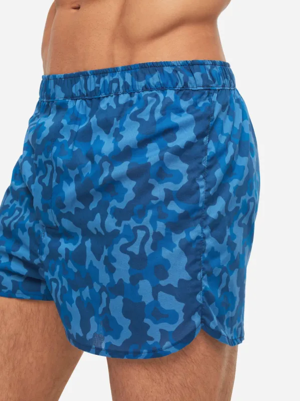 Men's Modern Fit Boxers Ledbury 55 Cotton Batiste Blue sold by Derek Rose