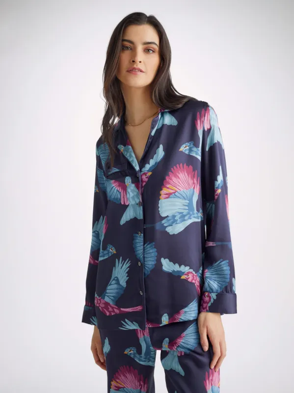 Women's Pyjamas Brindisi 95 Silk Satin Navy sold by Derek Rose