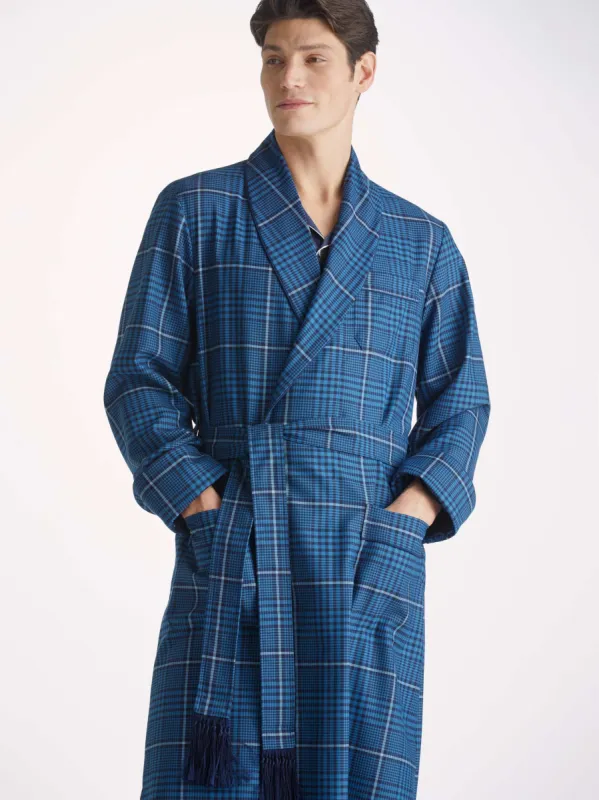 Men's Dressing Gown York 43 Wool Blue sold by Derek Rose