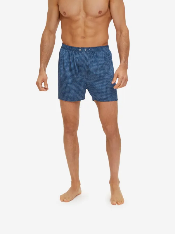 Men's Classic Fit Boxers Brindisi 74 Silk Satin Navy sold by Derek Rose